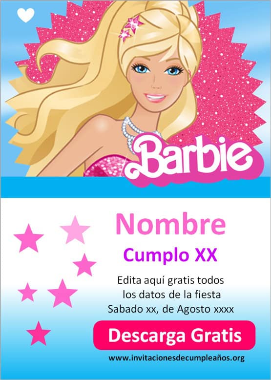 Convite Barbie grátis para editar + de 10 opções  Invitaciones de barbie,  Hacer invitaciones de cumpleaños, Plantillas para invitación de cumpleaños